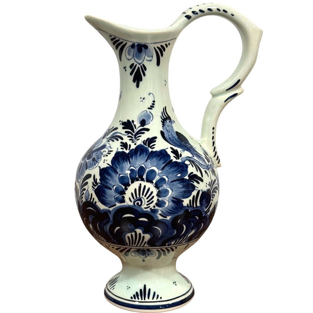 Vintage Royal Delft‎ Holland Diminutive Hand Painted Long Neck Ceramic Pitcher